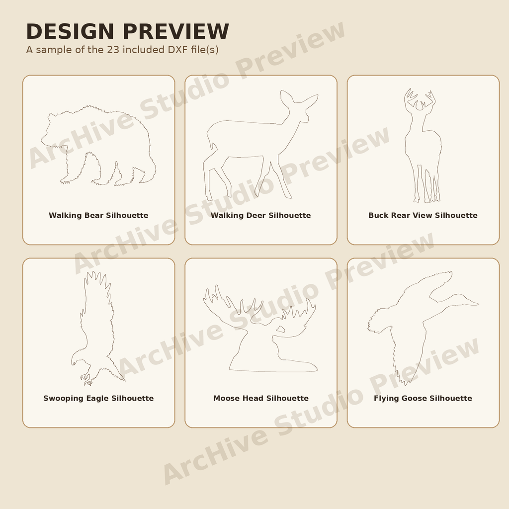 Animal Silhouettes DXF Bundle – 23 Cut-Friendly Wildlife Files design preview