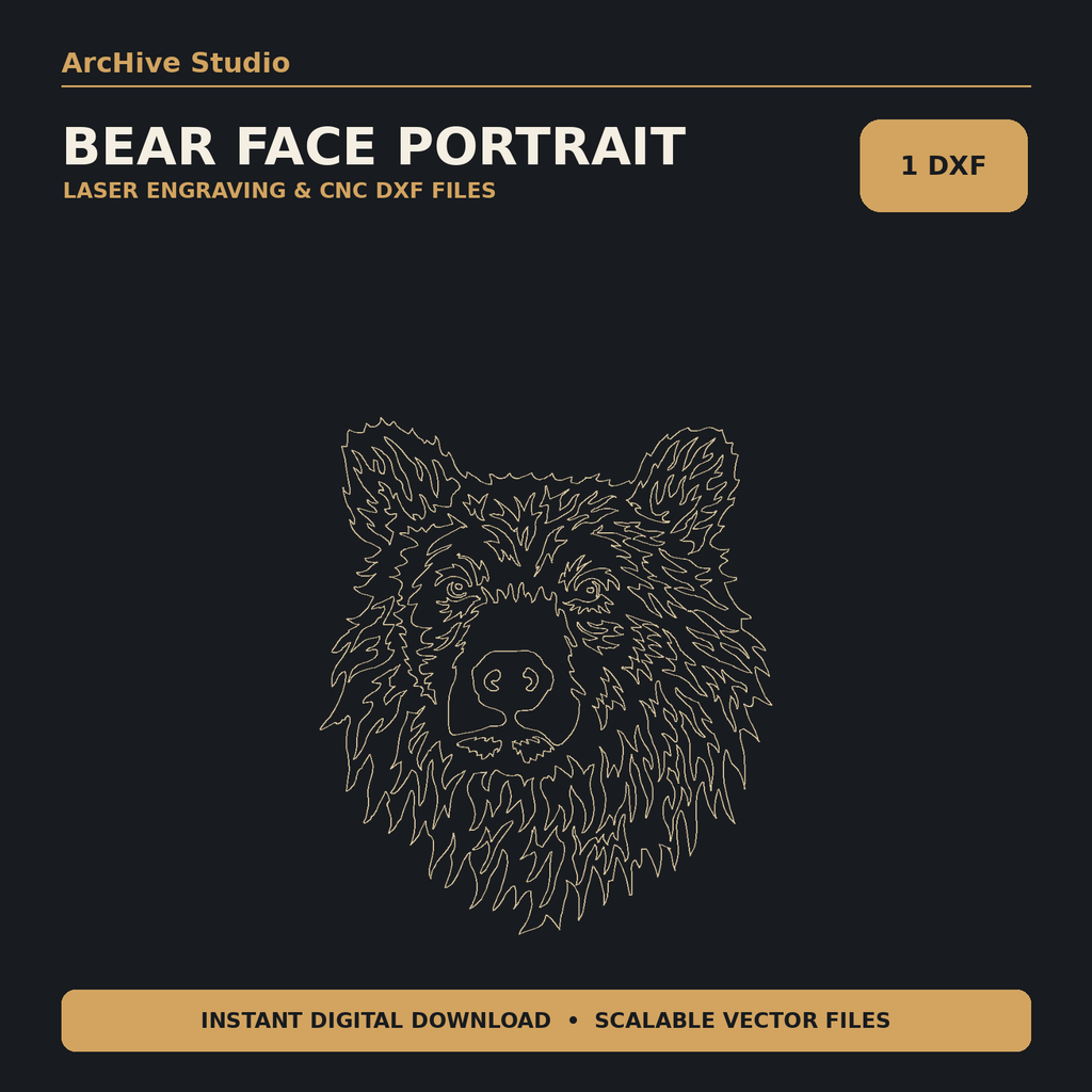 Bear Face Portrait DXF – Detailed Wildlife Laser Engraving File cover image