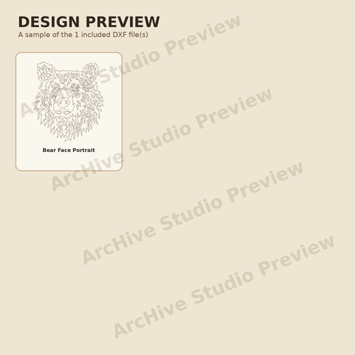 Bear Face Portrait DXF – Detailed Wildlife Laser Engraving File design preview