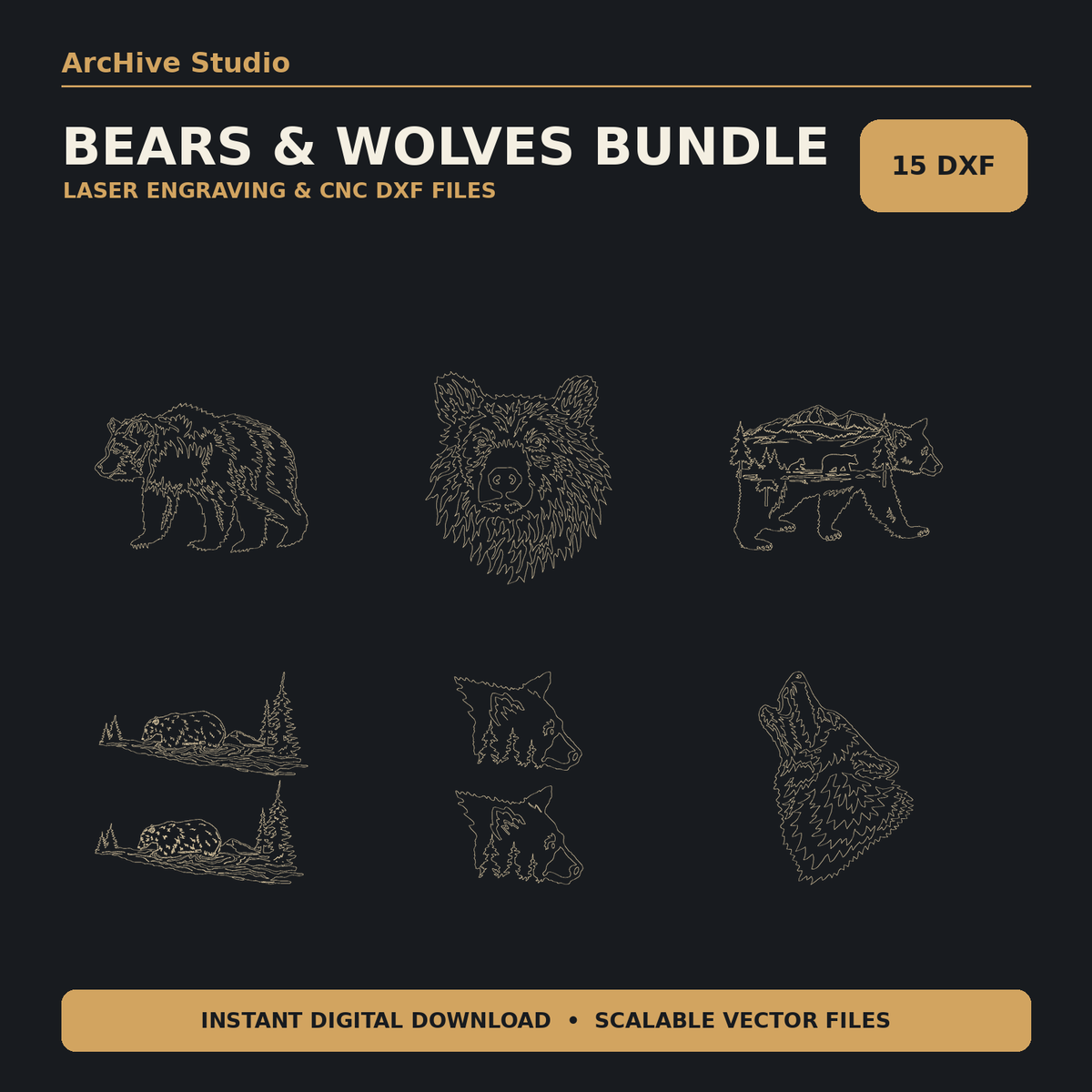 Bears & Wolves DXF Bundle – 15 Woodland Wildlife Designs cover image