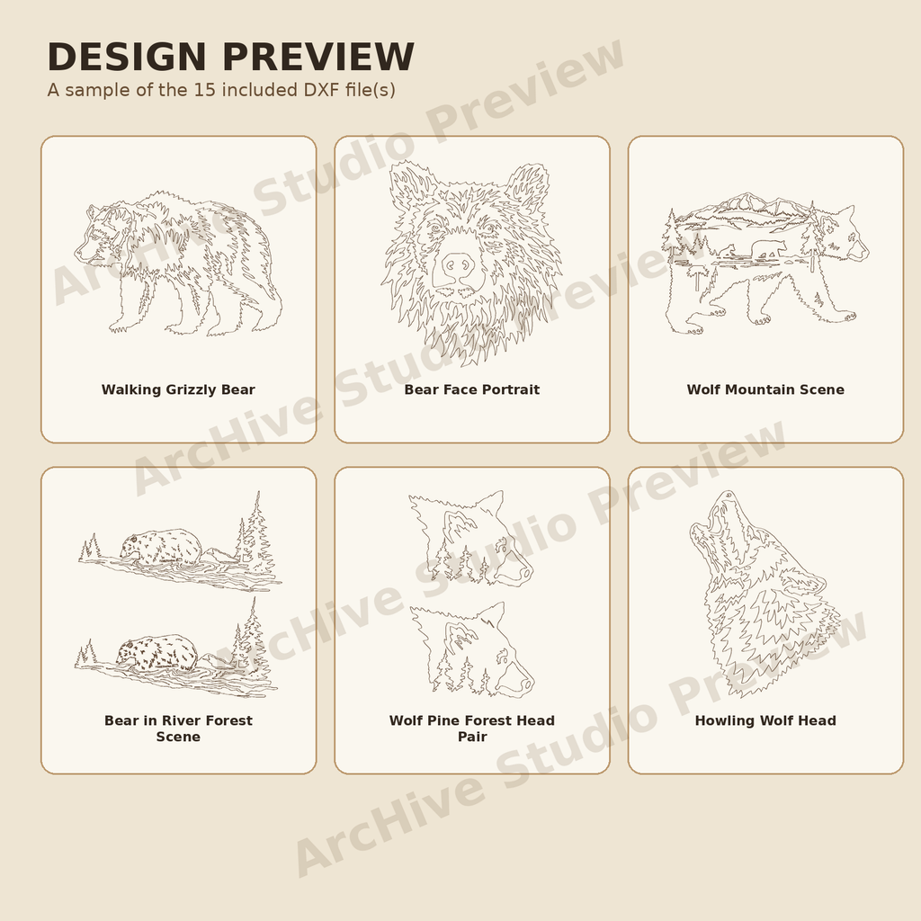 Bears & Wolves DXF Bundle – 15 Woodland Wildlife Designs design preview