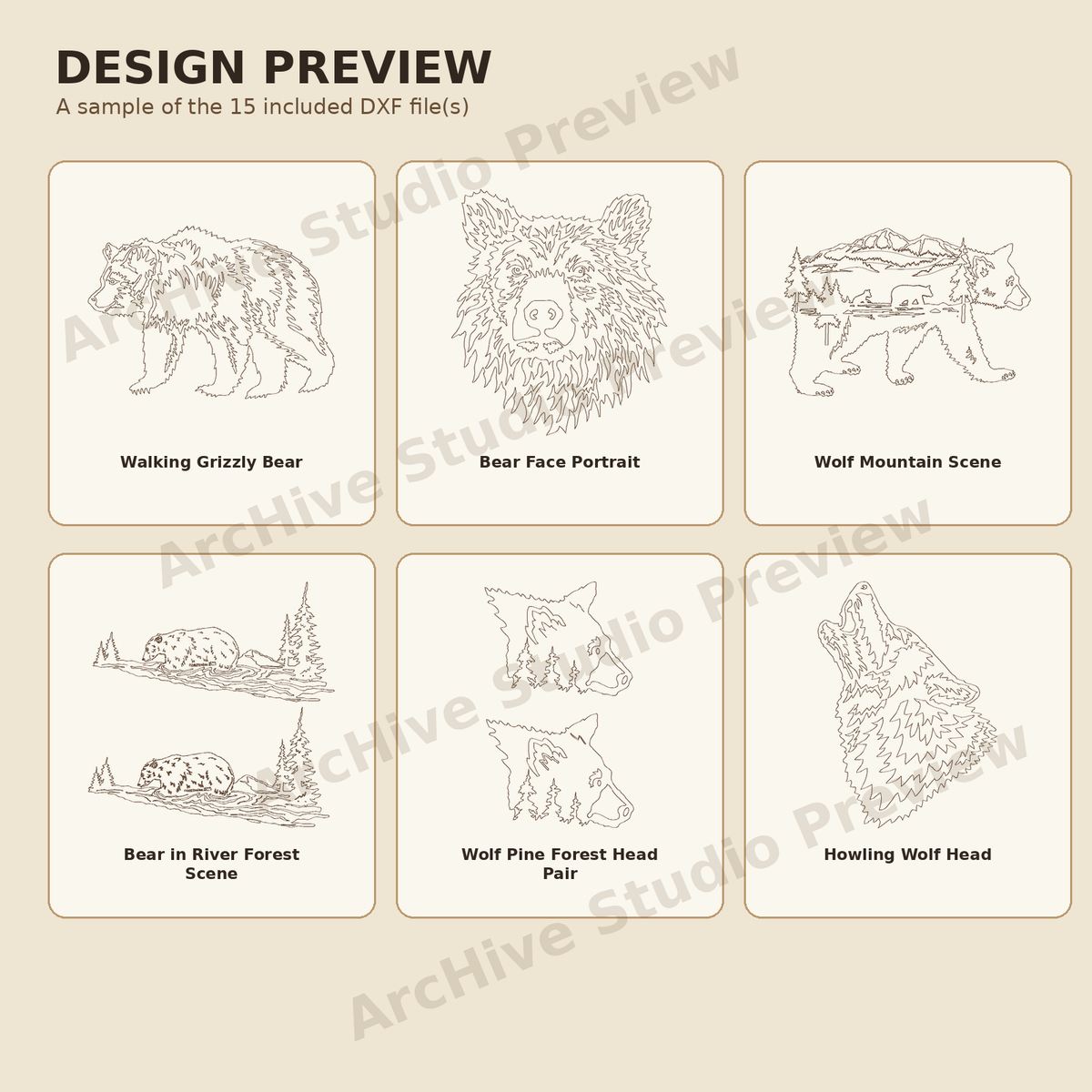 Bears & Wolves DXF Bundle – 15 Woodland Wildlife Designs design preview