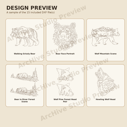 Bears & Wolves DXF Bundle – 15 Woodland Wildlife Designs design preview