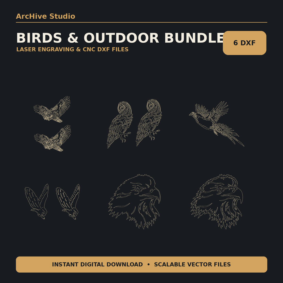 Birds & Outdoor Wildlife DXF Bundle – 6 Detailed Designs cover image