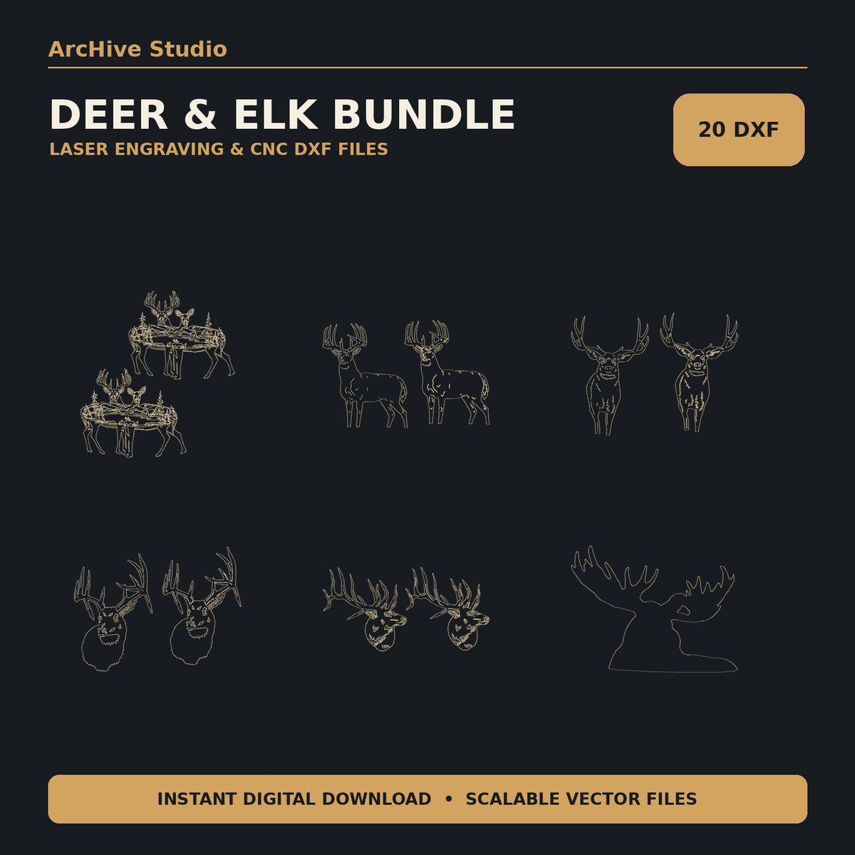 Deer & Elk Hunting DXF Bundle – 20 Wildlife Designs cover image