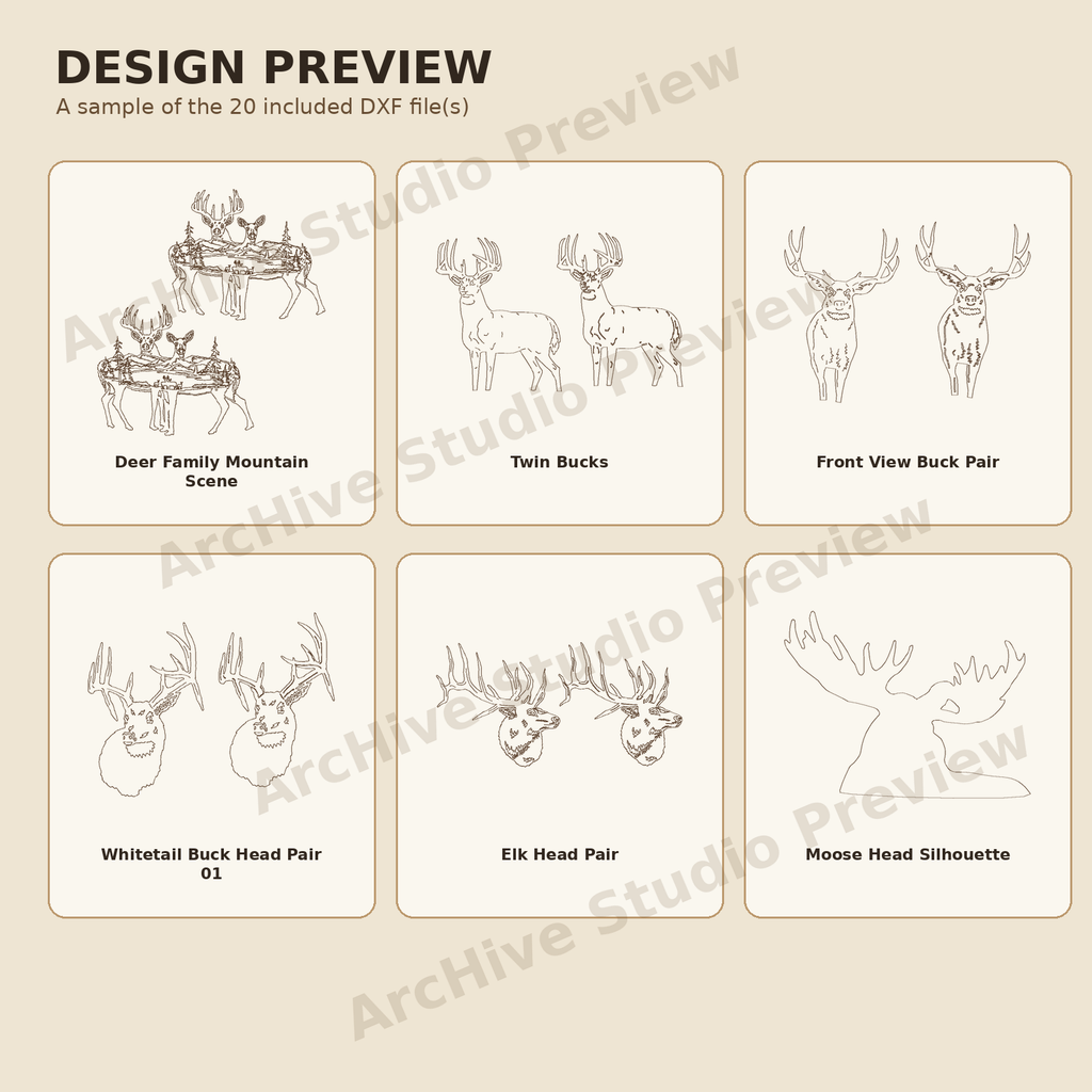 Deer & Elk Hunting DXF Bundle – 20 Wildlife Designs design preview