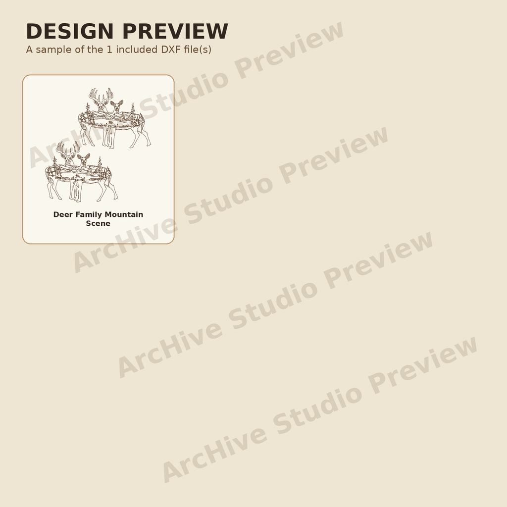 Deer Family Mountain Scene DXF – Wildlife Laser Engraving File design preview