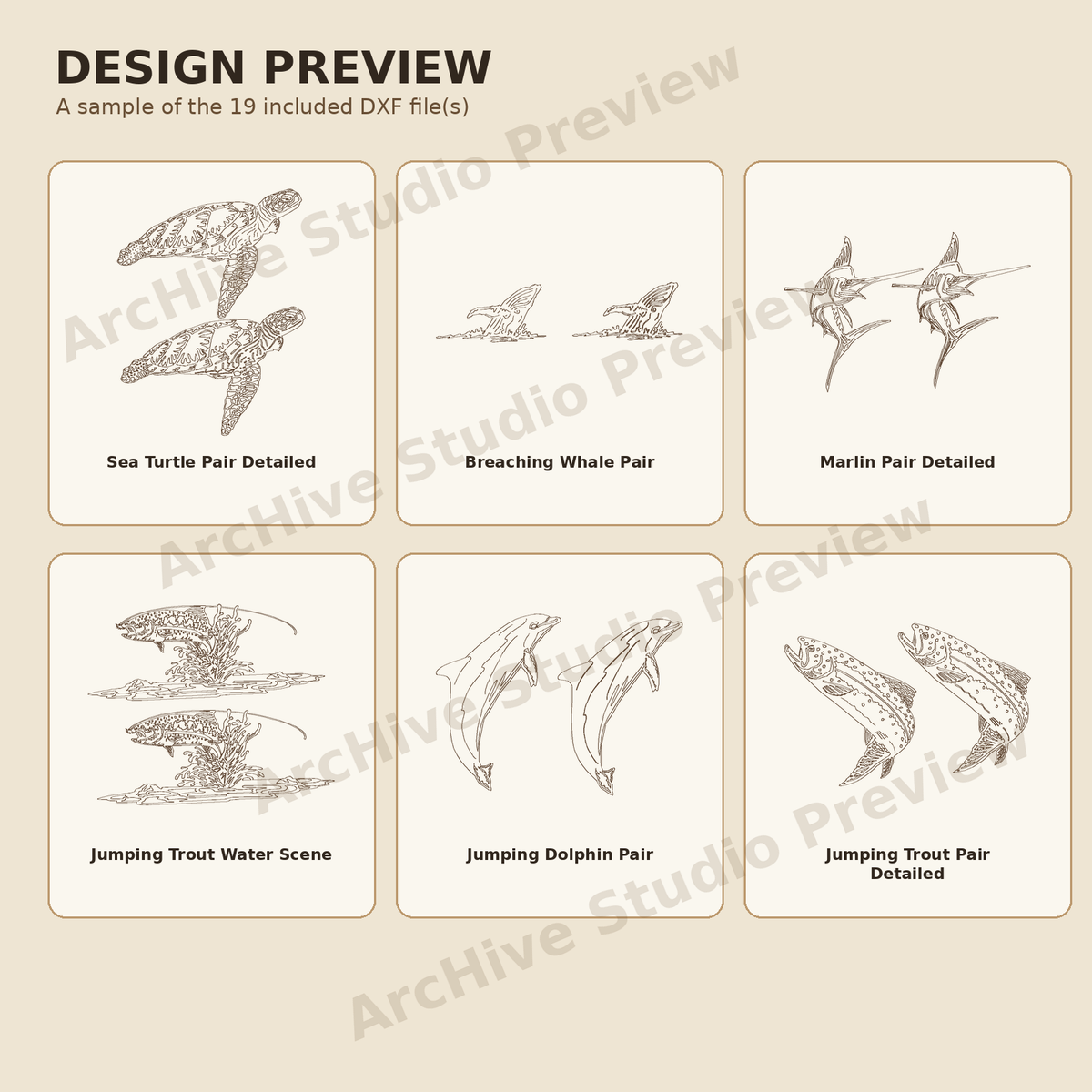 Fishing & Ocean Wildlife DXF Bundle – 19 Laser Engraving Designs design preview