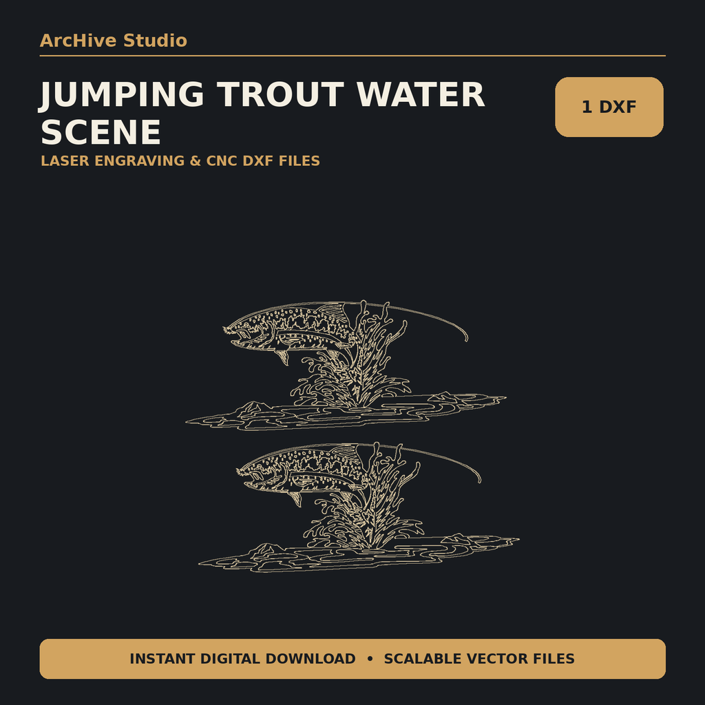Jumping Trout Water Scene DXF – Fishing Laser Engraving File cover image