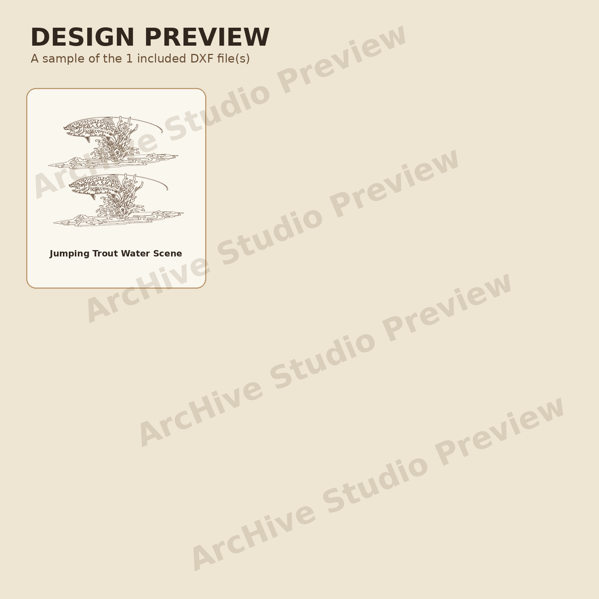 Jumping Trout Water Scene DXF – Fishing Laser Engraving File design preview