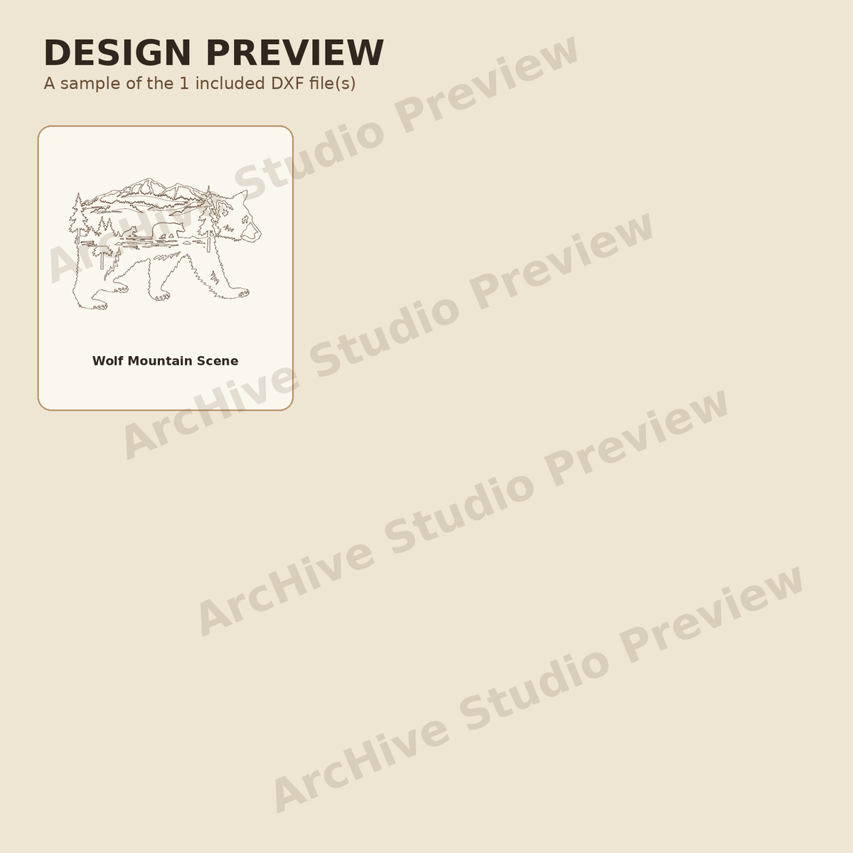 Wolf Mountain Scene DXF – Forest Wildlife Laser Engraving File design preview